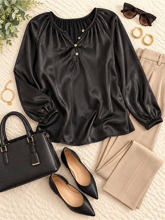 MICHAEL Michael Kors Tops - MICHAEL Michael Kors Black Satin Button-Front Blouse NWOT